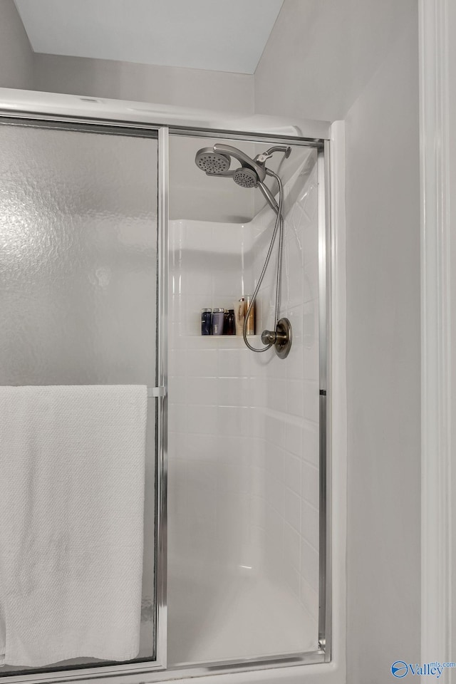 bathroom featuring a shower with shower door