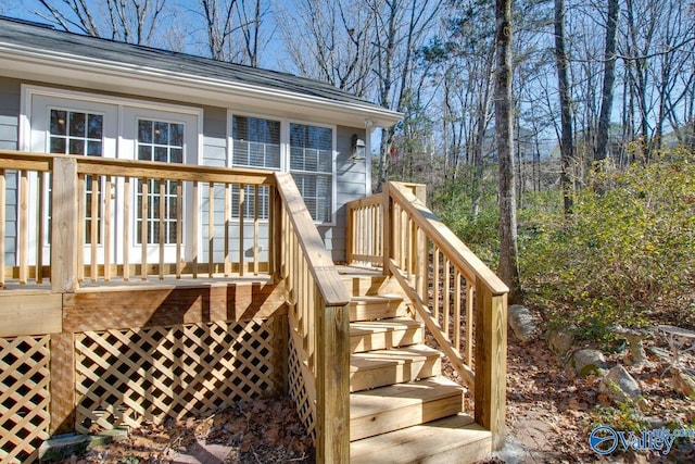 wooden terrace with french doors