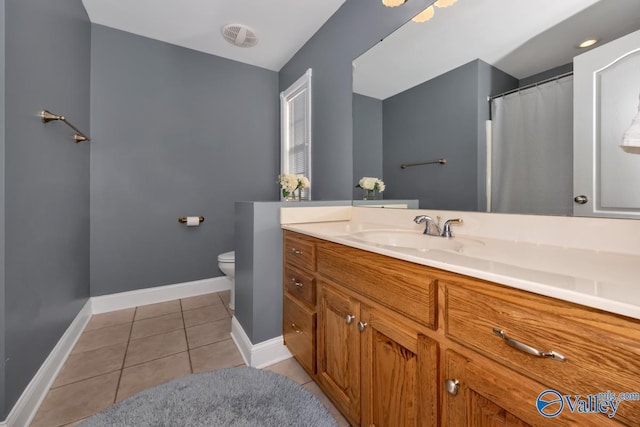 bathroom with tile patterned flooring, vanity, and toilet