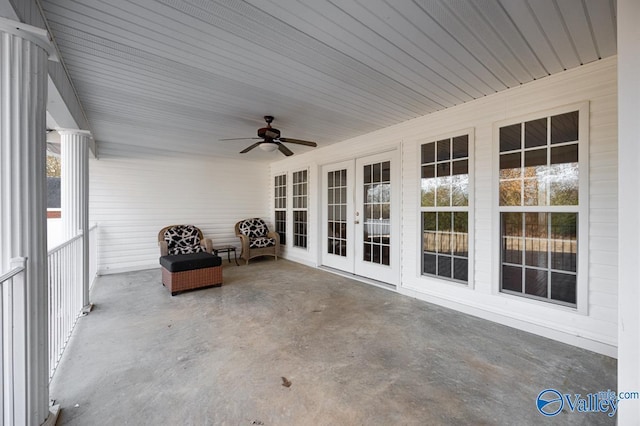 view of patio with ceiling fan and french doors