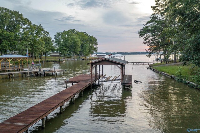 view of dock featuring a water view