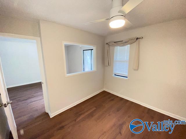 spare room with ceiling fan and wood-type flooring