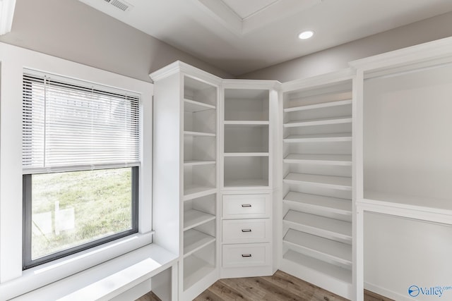 walk in closet featuring light hardwood / wood-style floors