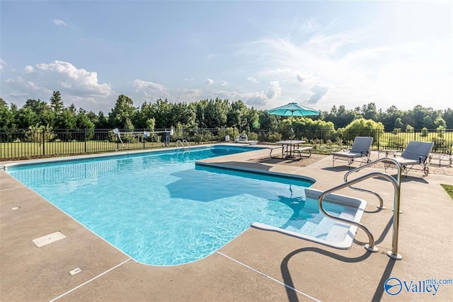 view of pool with a patio, fence, and a fenced in pool