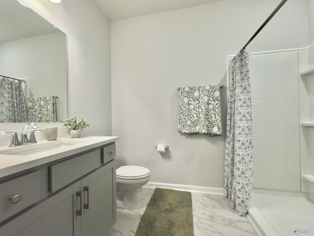 211 Shangrila Way, Meridianville, AL 35759 - bathroom featuring marble finish flooring, curtained shower, toilet, and baseboards