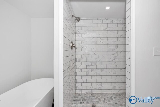 2512 Vista Dr SE, Huntsville, AL 35803 - full bathroom featuring a stall shower, a freestanding tub, and recessed lighting