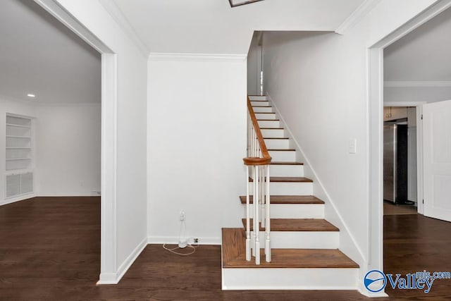 2512 Vista Dr SE, Huntsville, AL 35803 - stairway with wood finished floors, ornamental molding, and baseboards