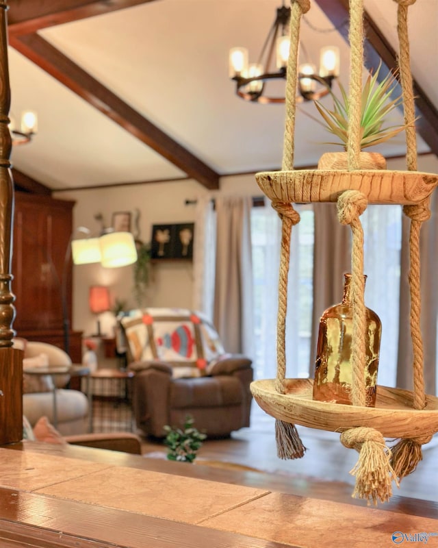 3103 Burningtree Mountain Rd, Decatur, AL 35603 - living room featuring a chandelier and beam ceiling