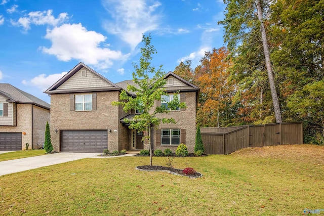 view of front of house with a front lawn and a garage