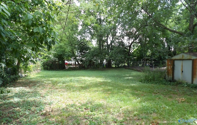 view of yard with a shed and an outdoor structure