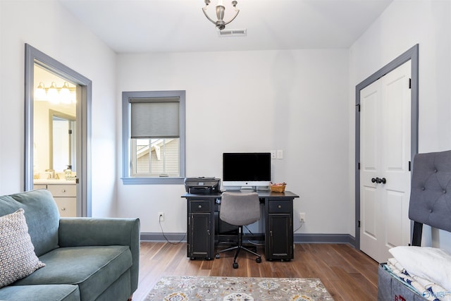 office featuring dark hardwood / wood-style floors