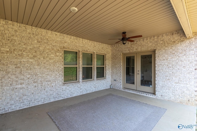 view of patio / terrace featuring french doors and ceiling fan