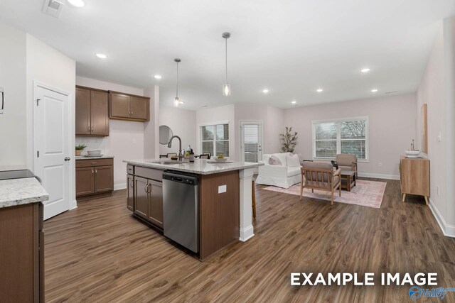 122 Burdine St, New Market, AL 35761 - kitchen featuring visible vents, a sink, dark wood-type flooring, and dishwasher