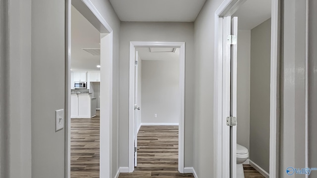 hall with dark hardwood / wood-style floors