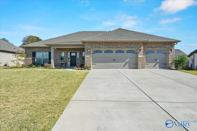 view of front facade featuring a front yard and a garage