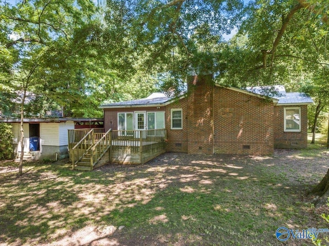 exterior space with crawl space and a deck