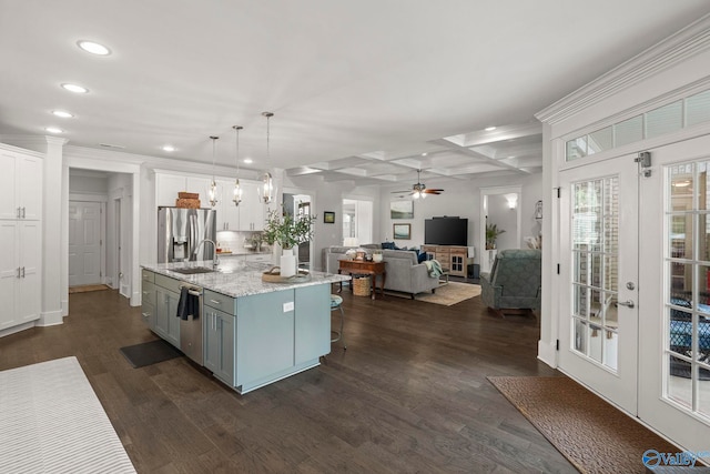 155 Holbrook Dr, Huntsville, AL 35806 - kitchen featuring stainless steel appliances, a ceiling fan, recessed lighting, open floor plan, and light stone counters