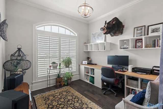 155 Holbrook Dr, Huntsville, AL 35806 - office space with ornamental molding, a chandelier, and dark wood finished floors