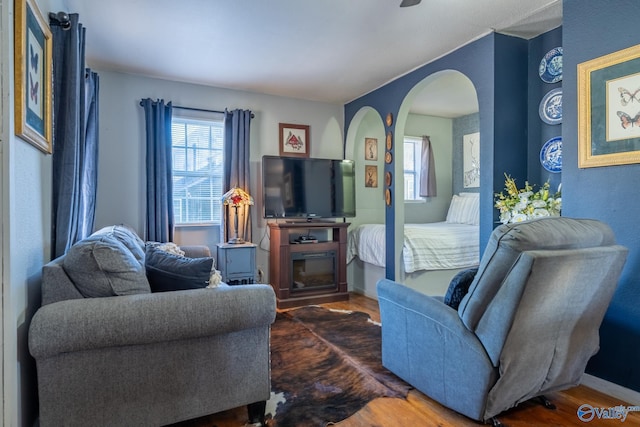 living room with wood-type flooring