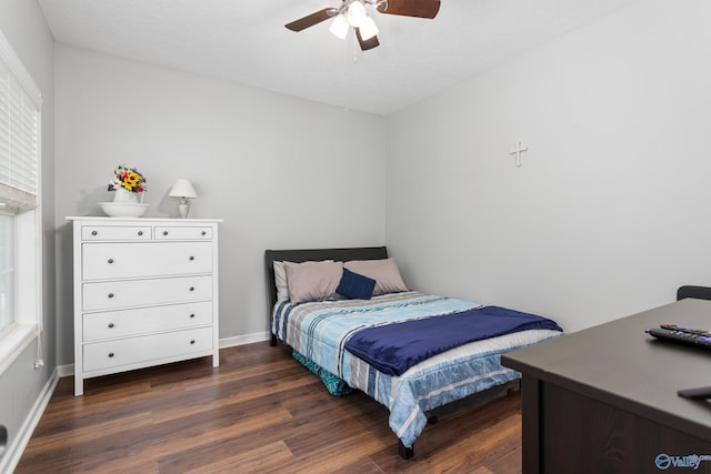 7110 New Bethel Rd, Hokes Bluff, AL 35903 - bedroom featuring dark wood-style floors, baseboards, and a ceiling fan