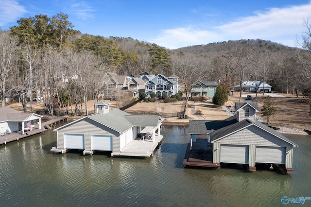 view of dock with a water view