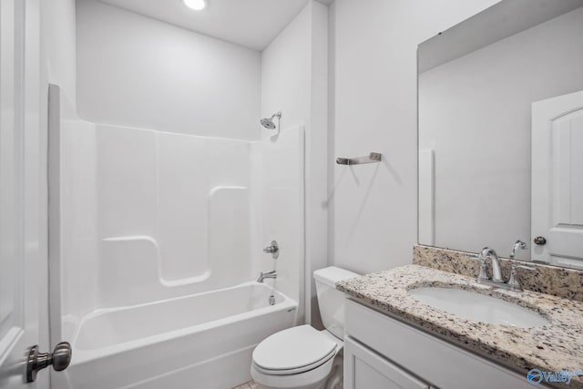 full bathroom with toilet, vanity, and shower / bathing tub combination