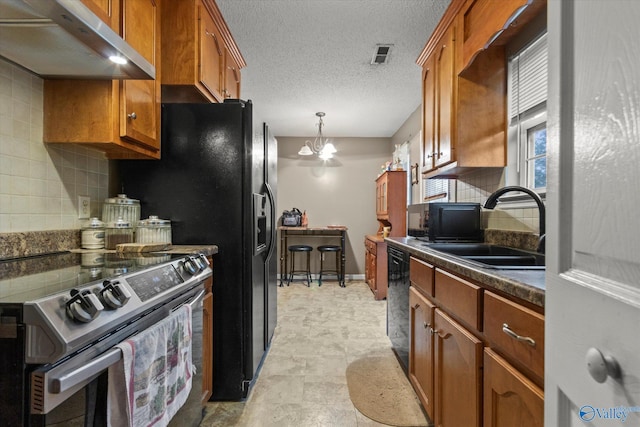 1004 Carter Grove Rd, Hazel Green, AL 35750 - kitchen featuring tasteful backsplash, brown cabinets, a sink, stainless steel range with electric cooktop, and under cabinet range hood