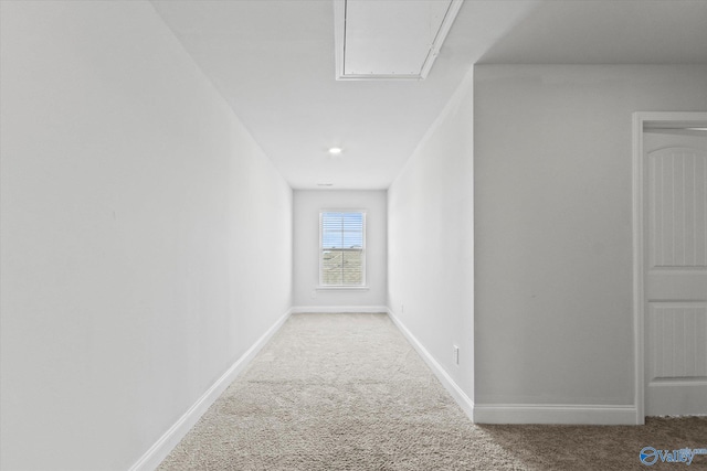 hallway with carpet floors