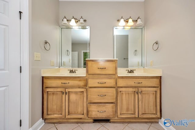 bathroom featuring double vanity, tile patterned floors, and a sink