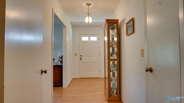 entryway featuring baseboards and light wood-style floors
