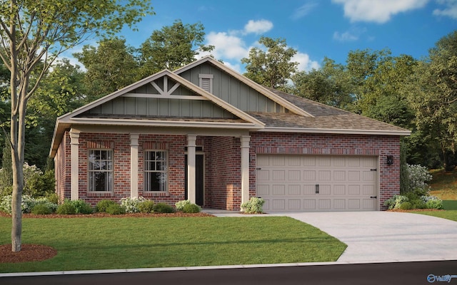 view of front of property featuring a front yard and a garage