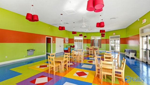 recreation room featuring ceiling fan