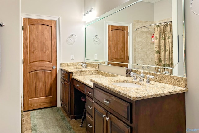 bathroom with a shower with curtain and vanity