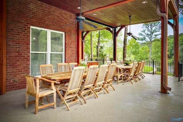 view of patio featuring ceiling fan