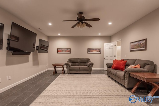 living room with ceiling fan