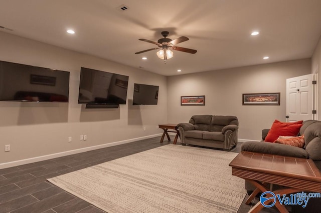 living room with ceiling fan