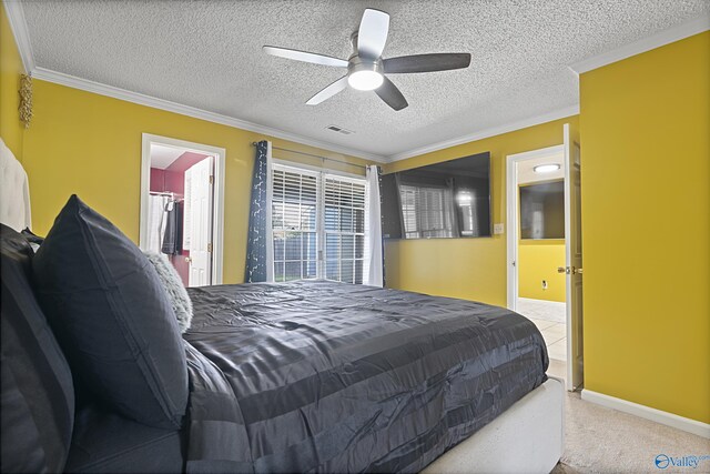 328 Shadow Pointe Dr SW, Decatur, AL 35601 - carpeted bedroom featuring ornamental molding, a ceiling fan, and a textured ceiling