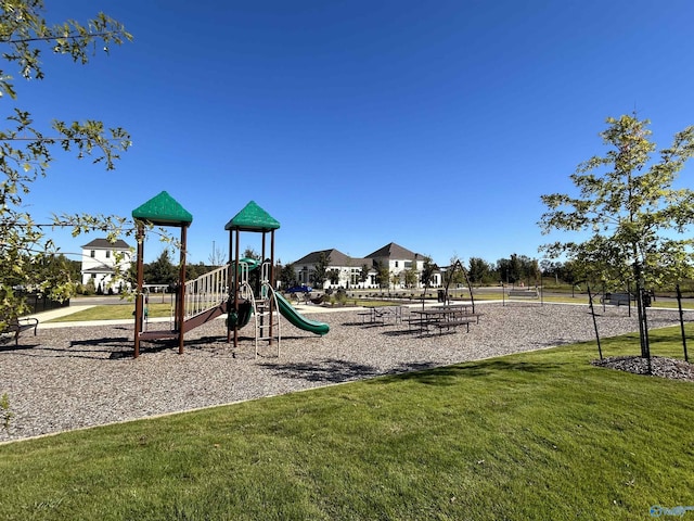 view of play area with a yard