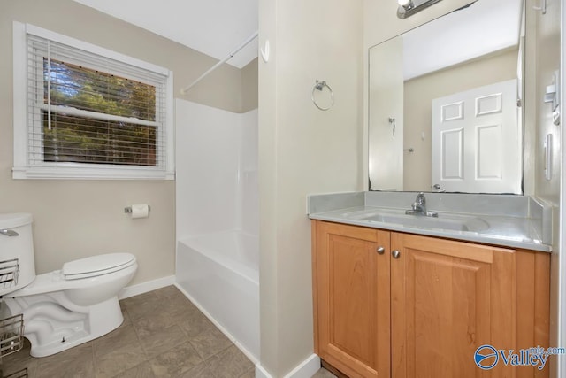 full bathroom with vanity, toilet, and tub / shower combination