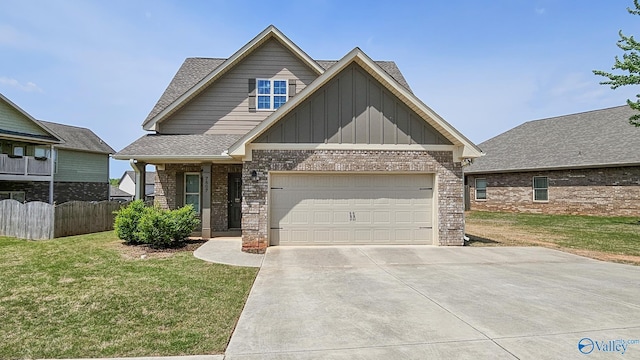 7607 NW Ashor Dr, Huntsville, AL 35806 - craftsman inspired home with board and batten siding, concrete driveway, brick siding, a garage, and roof with shingles