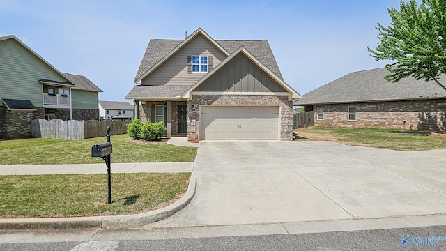 7607 NW Ashor Dr, Huntsville, AL 35806 - craftsman house with board and batten siding, driveway, an attached garage, and brick siding