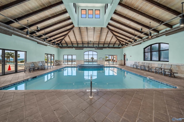 view of swimming pool with a pool with connected hot tub