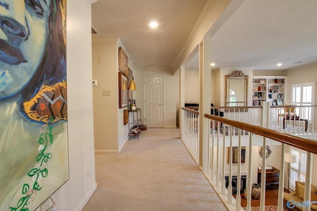 1625 River Bend Pl SE, Decatur, AL 35601 - corridor featuring ornamental molding, recessed lighting, carpet flooring, baseboards, and a textured ceiling