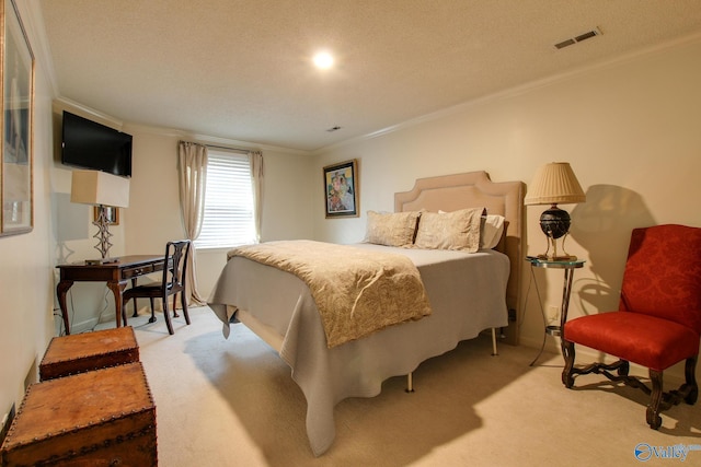1625 River Bend Pl SE, Decatur, AL 35601 - bedroom featuring ornamental molding, light carpet, and a textured ceiling