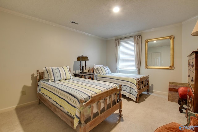 1625 River Bend Pl SE, Decatur, AL 35601 - bedroom with light colored carpet, ornamental molding, baseboards, and a textured ceiling