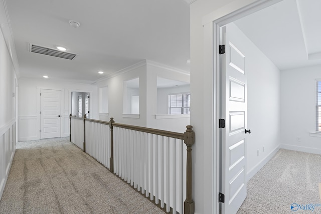 193 Chesire Cove Ln, New Market, AL 35761 - hall with crown molding, recessed lighting, visible vents, and carpet floors