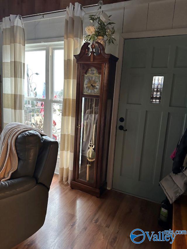 entryway with wood finished floors