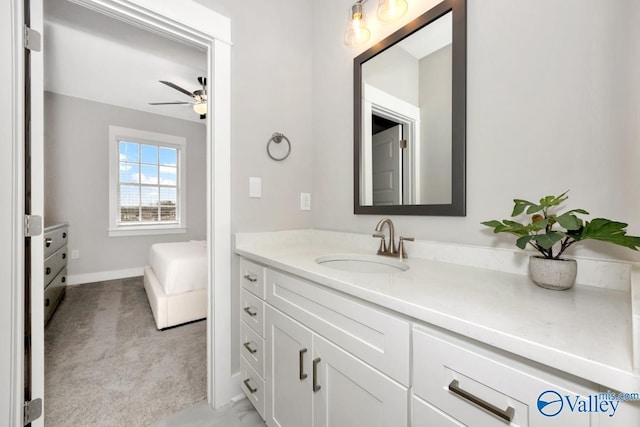 bathroom featuring vanity and ceiling fan