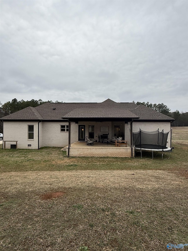 back of property featuring a patio and a yard