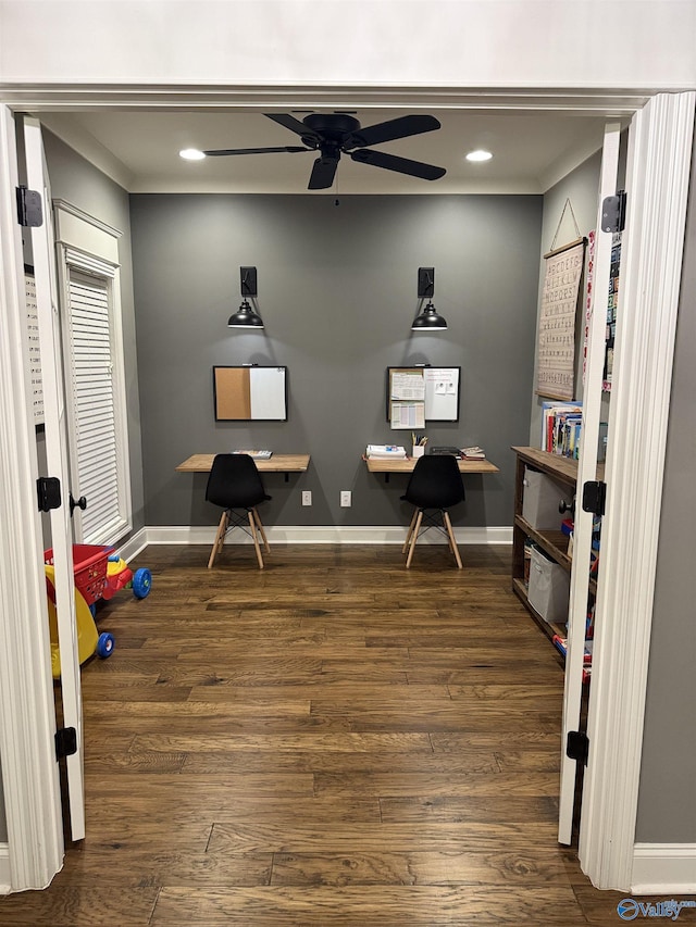 interior space featuring dark hardwood / wood-style floors and ceiling fan